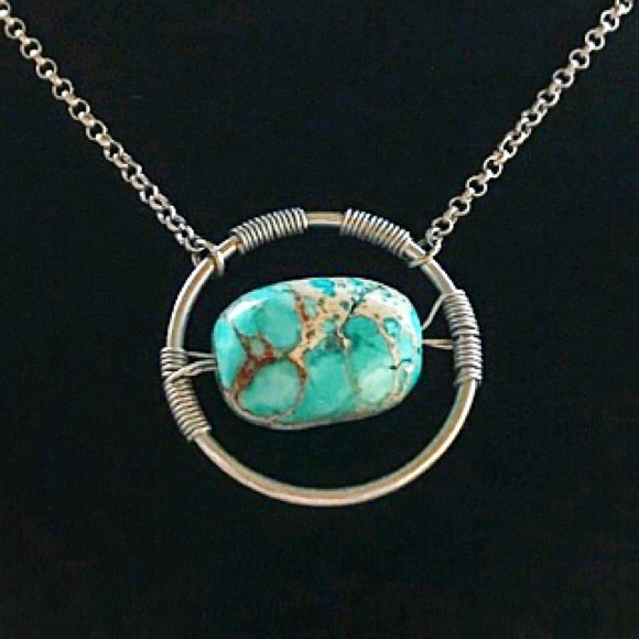 Genuine blue sea jasper wire wrap boho necklace - Picture 6 of 8